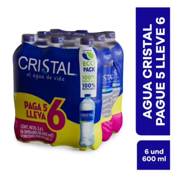 Agua CRISTAL Botella Pague 5 Lleve 6 600ml (3000 ml)